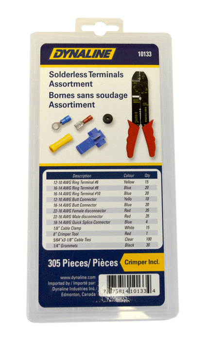 Dynaline (378) 10133 Solderless Terminal Assortment, 305 Pieces c/w 8" Crimper Tool