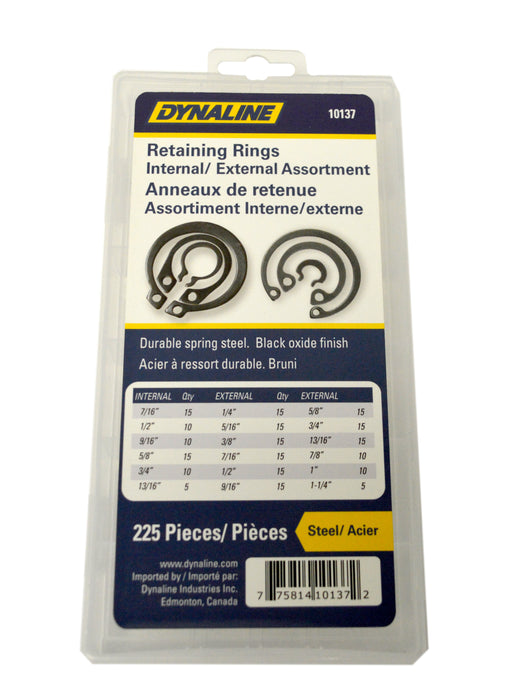Dynaline 10137 Retainer Ring Assortment, 225 Pcs / Internal & External