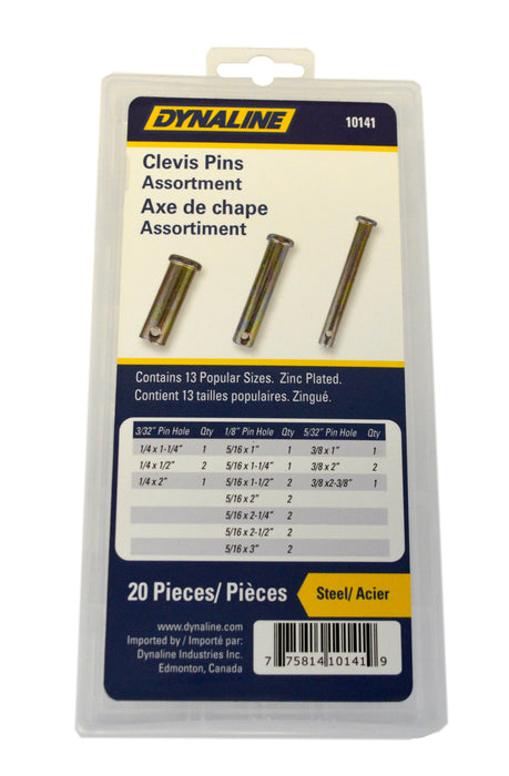 Dynaline 10141 Clevis Pin Assortment, 20 Pieces / 3 Pin Hole Sizes