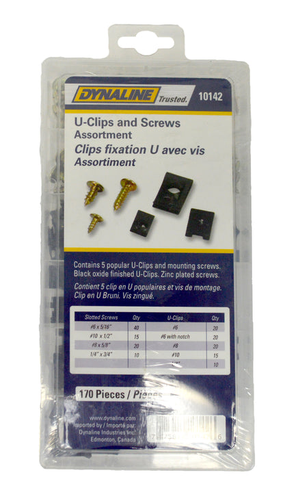 Dynaline 10142 U-Clip and Screw Assortment, 170 Pieces
