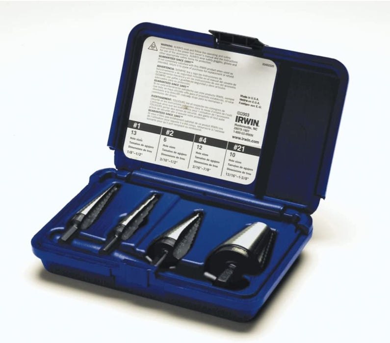Irwin 10225 IRWIN Unibit High-Speed Steel Step Drill Set, 4 Piece, 10225