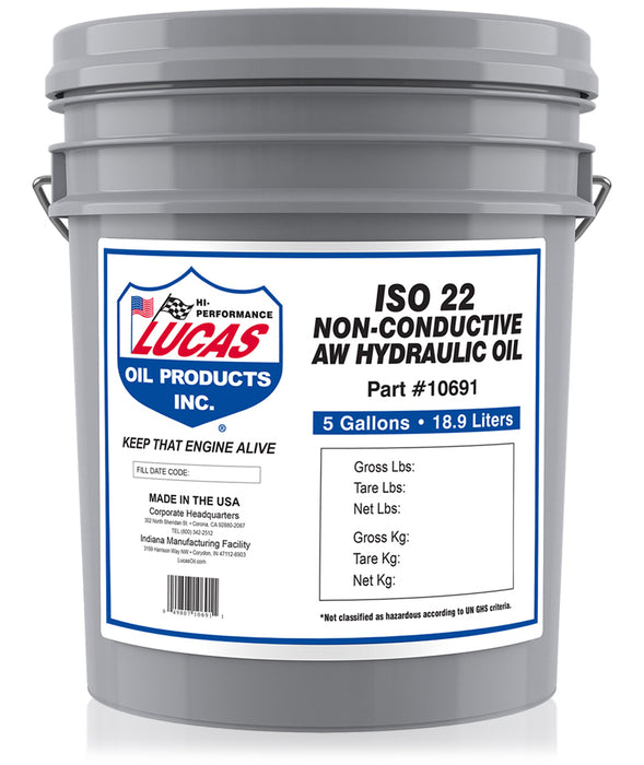 Lucas Oil (345) 10691 5 GALLON/18.9L PAIL ISO 22 Non-Conductive Anti-Wear Hydraulic Oil