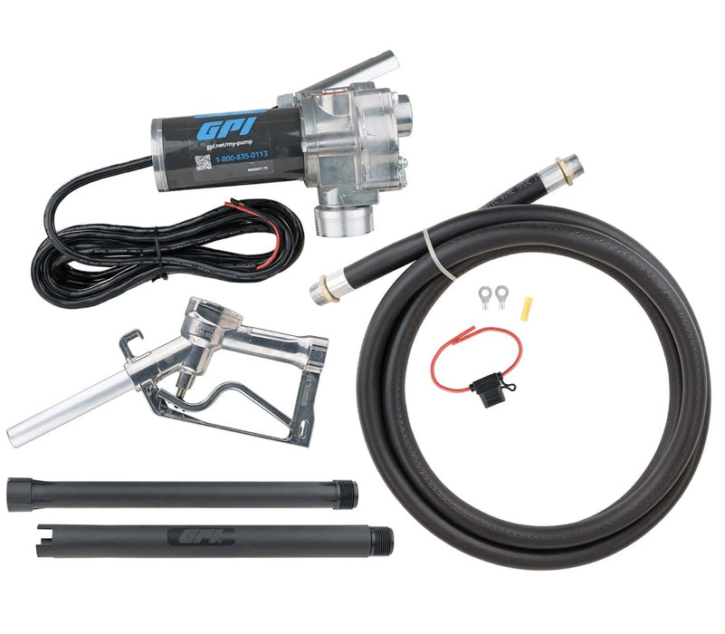 GPI (504) 110000-107 GPI 15 GPM 12V Fuel Transfer Pump, MODEL M-150S-EM (Pump & Automatic Shut-off Unleaded Nozzle, Economy Model)