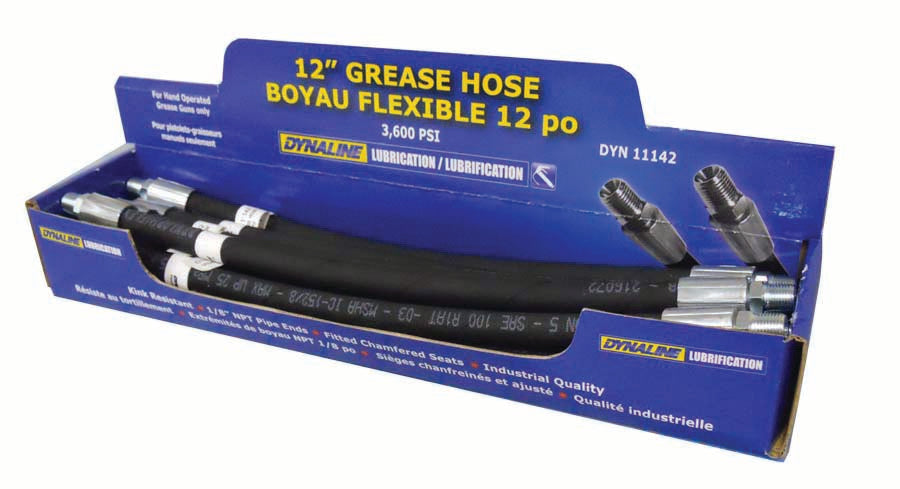 Dynaline (378) 11142 Steel Wire Grease Hose - 12" in Display Box, Reinforced w/ Steel Wire Braid
