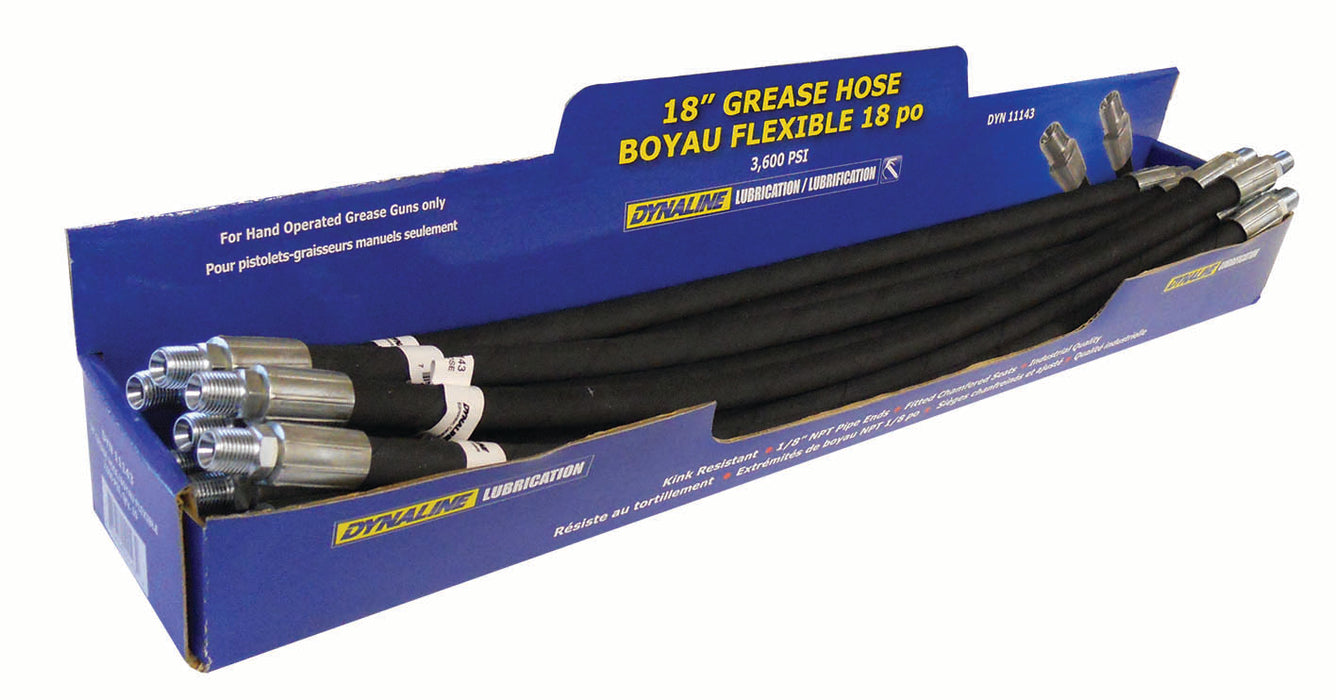 Dynaline 11143 Steel Wire Grease Hose - 18" in Display Box, Reinforced w/ Steel Wire Braid