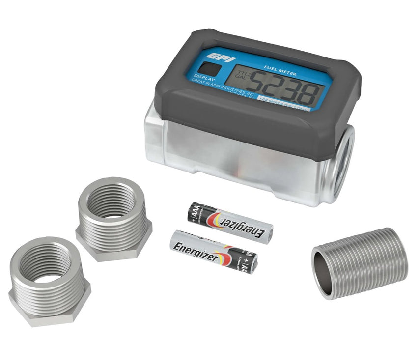 GPI (504) 113255-1 GPI 1" NPT Turbine Flow Meter, Battery Powered Display, Aluminum Body for Fuels, MODEL 01A31GM (UOM Gallons)