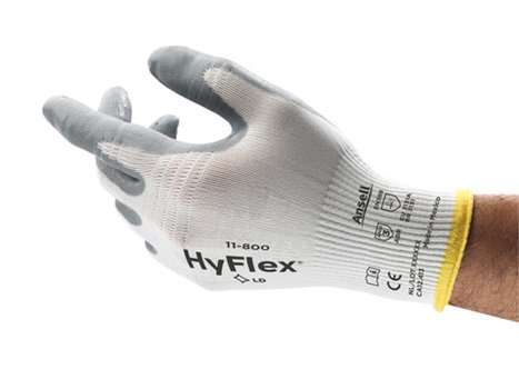 Ansell 1180011080 Hyflex 15G White Nylon Oil Free Liner, Grey Nitrile Rubber Palm Coat, Size 8