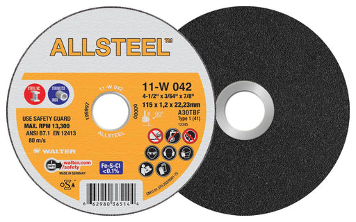 Walter 11W042 ALLSTEEL™ CUT-OFF WHEEL 4-1/2" X 3/64 X 7/8" T1 PK 25