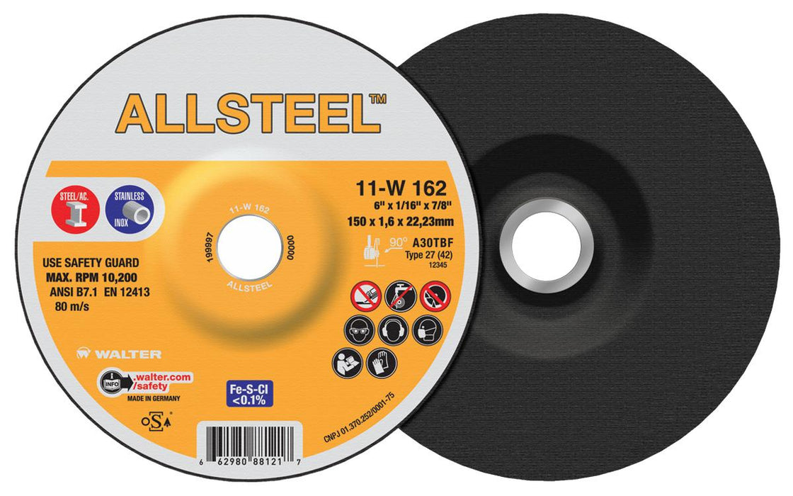 Walter 11W162 ALLSTEEL™ CUT-OFF WHEEL 6 X 1/16" X 7/8" T27 PK 25