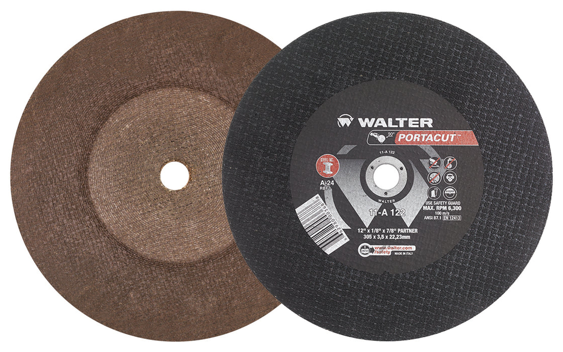 Walter (365) 11A122 PORTACUT WHEEL 12" X 1/8" X 7/8" GRIT: A24 S TYPE 1 PK10