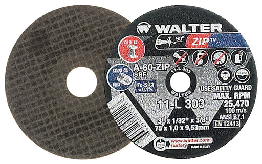 Walter 11L303 ZIP™ CUT-OFF WHEEL 3" X 1/32" X 3/8" TYPE 1 GRIT: A-60-ZIP PK 25