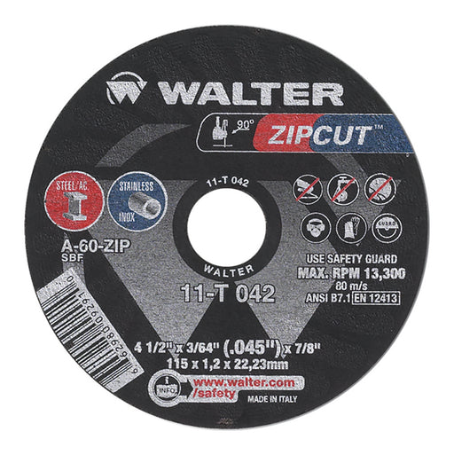 Walter 11T042 ZIP WHEEL™ CUT-OFF WHEEL 4-1/2" X 3/64” X 7/8" T1 PK 25