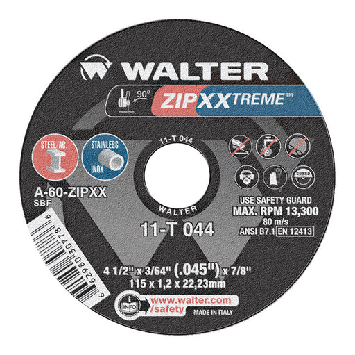 Walter 11T044 ZIP XXTREME™LONG LASTING CUTTING WHEEL 4-1/2" X 3/64 X 7/8" TYPE 1 GRADE: A-60-ZIPXX PK 25