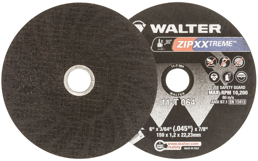 Walter 11T064 ZIP XXTREME™LONG LASTING CUTTING WHEEL 6 X 3/64 X 7/8" TYPE 1 GRADE: A-36-ZIPXX PK 25