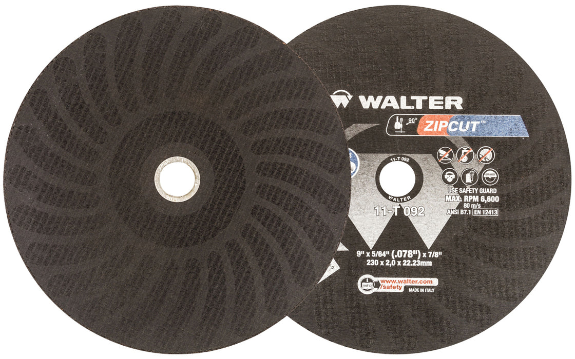 Walter 11T092 ZIP WHEEL™ CUT-OFF9 X 5/64" X 7/8" T1 GRADE: A-30-ZIP PK 25