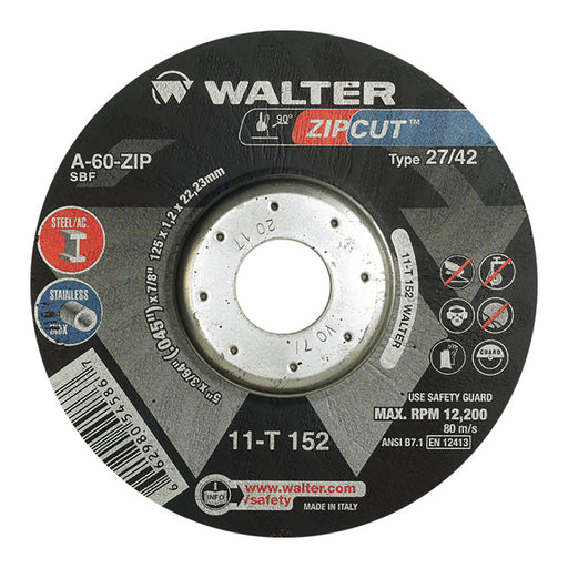 Walter 11T152 ZIP WHEEL™ CUT-OFF 5" X 3/64" X 7/8" GRADE: A-60-ZIP TYPE 27 PK 25