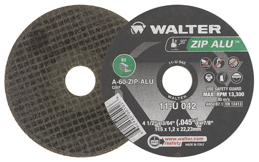Walter 11U042 ZIP ALU™ CUT-OFF WHEEL 4-1/2" X 3/64" X 7/8" TYPE 1 GRADE: A-60-ZIPALU PK 25