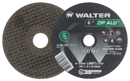 Walter 11U062 ZIP ALU™ CUT-OFF WHEEL 6" X 3/64" X 7/8" TYPE 1 GRADE: A-60-ZIPALU PK 25