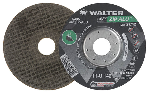 Walter 11U152 ZIP ALU™ CUT-OFF WHEEL 5" X 3/64" X 7/8" GRADE: A-60-ZIPALU TYPE 27 PK 25