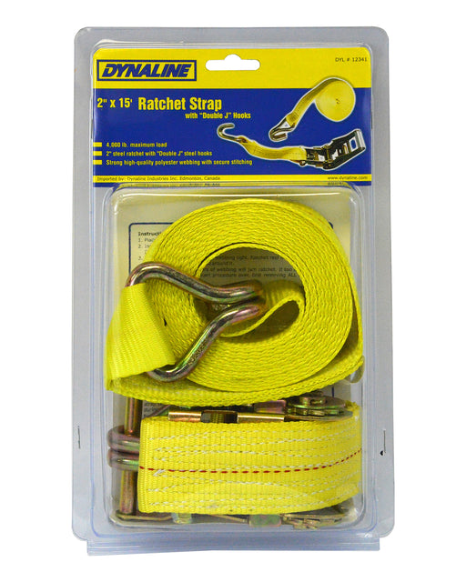 Dynaline 12341 Ratchet Strap 2 x 15' J-Hooks, 4000 lb. ULL Yellow