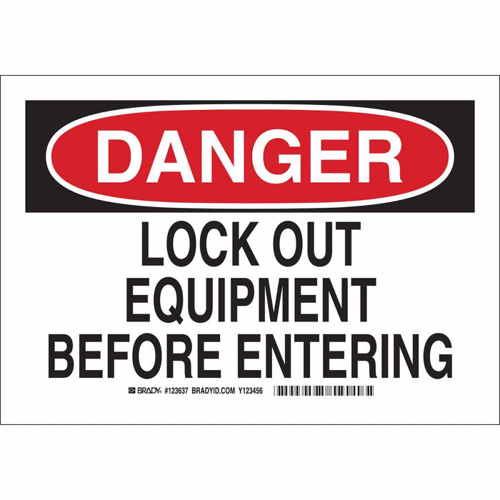 Brady (458) 123638 DANGER Lock Out Equipment Before Entering Sign - 10" x 14"