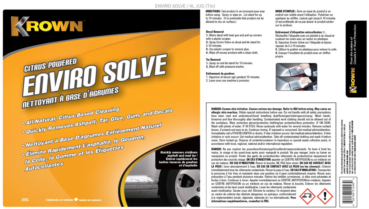 Krown (235) 1244 ENVIRO SOLVE - Citrus Powered Vehicle Exterior Cleaner - 1G-4 Litre Jug