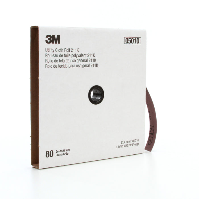 3M (815) 05010 3M™ Utility Cloth Roll, 211K, grade 80, 1 in x 150 ft (25.4 mm x 45.72 m), Colour: Grey, 3M Stock No. 7000118330