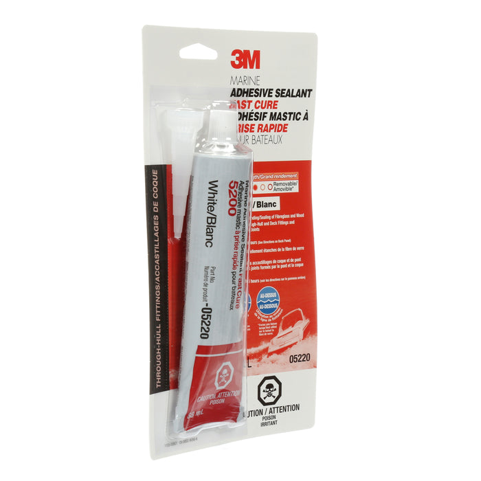 3M 05220 3M™ Marine Adhesive Sealant Fast Cure, 5200, white, 3 fl oz (88.72 mL), Colour: White, 3M Stock No. 7000142633