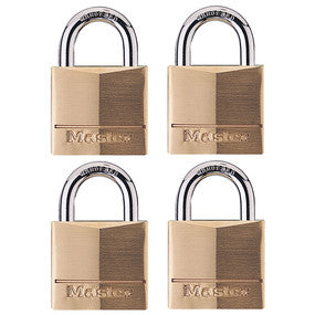 Master Lock (233) 140Q 1-9/16in (40mm) Wide Solid Brass Body Padlock; 4 Pack