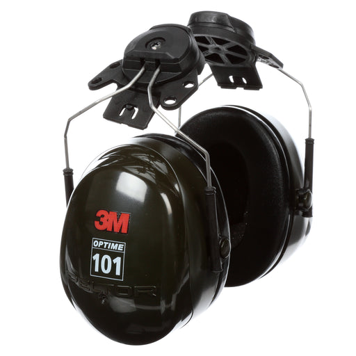 3M H7P3E 3M™ PELTOR™ Optime™ 101 Earmuffs, H7P3E, hard hat attached, 10 pairs per case, Colour: Green/Black, 3M Stock No. 7000009668