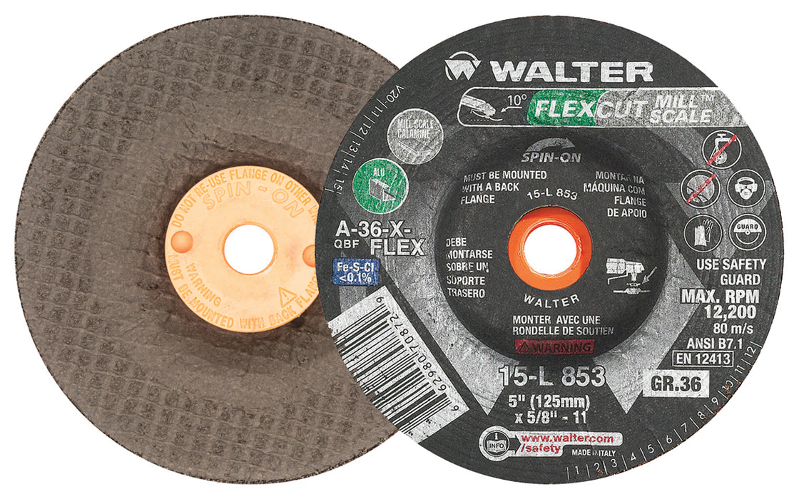 Walter 15L853 BLENDING DISC 5" X 5/8"-11 GR 36 FLEXCUT MEDIUM MILLSCALE PK 25