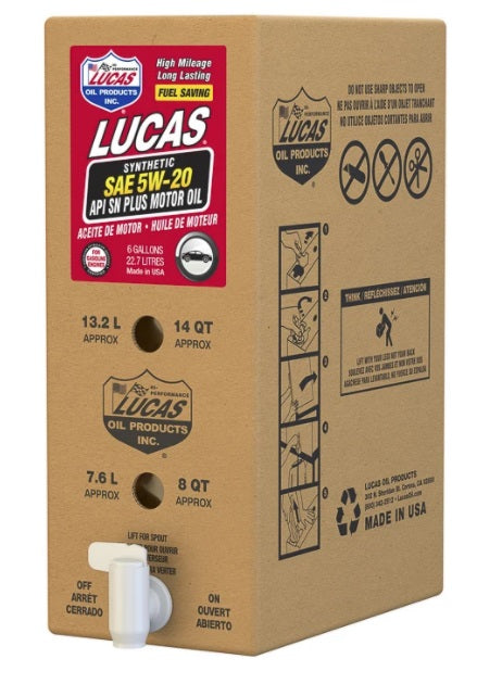 Lucas Oil 18004 22.7L Box/6 Gallon BIB - Synthetic SAE 5W-20 API SN Plus Motor Oil