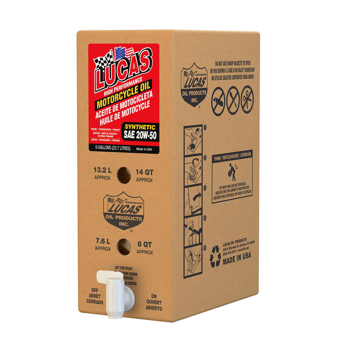 Lucas Oil (345) 18043 22.7L Box/6 Gallon BIB - Synthetic SAE 20W-50 Lucas High Performance Motorcycle Oil