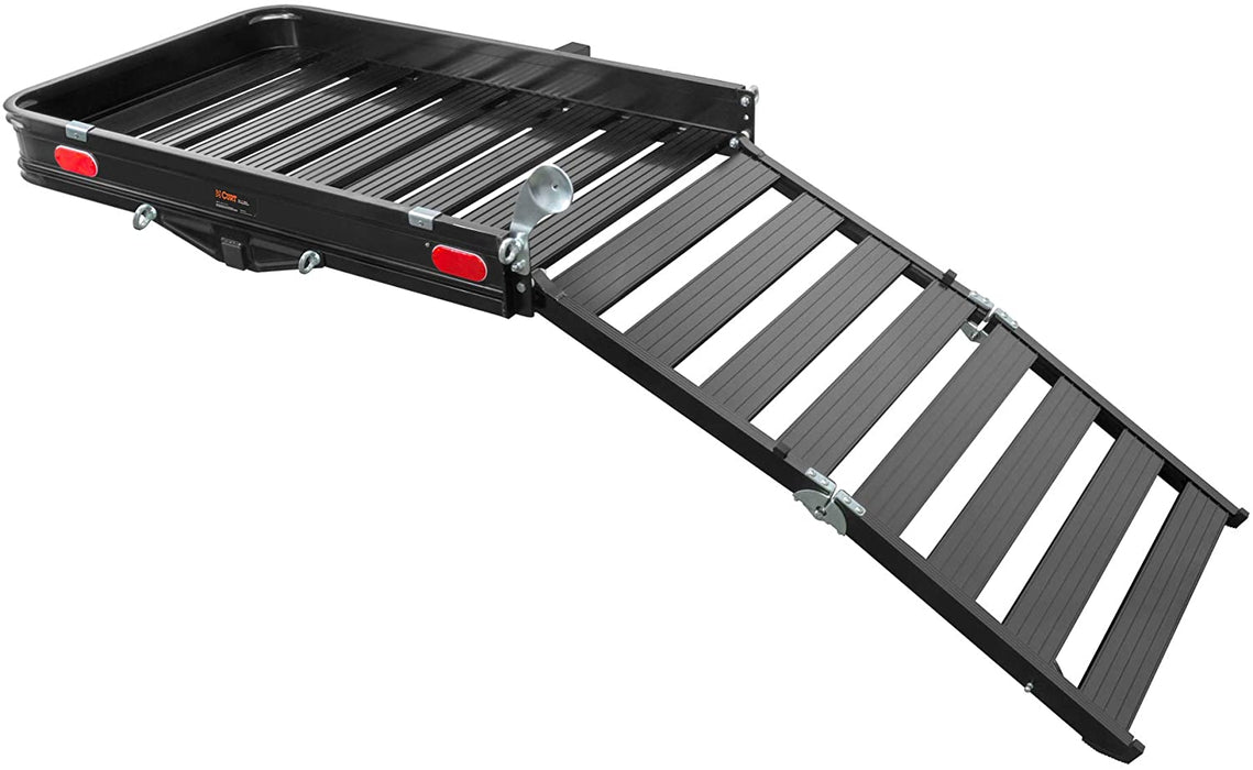 Curt (167) 18112 50" x 30" Black Aluminum Hitch Cargo Carrier with Ramp (Folding 2" Shank)