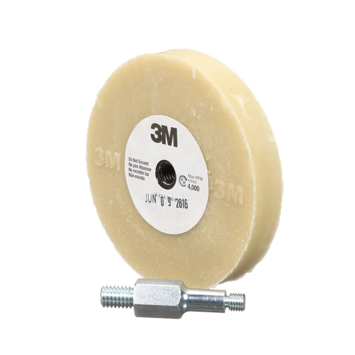 3M (815) 07498 Scotch-Brite™ Stripe Off Wheel, 7498, 4 in x 5/8 in (10.16 cm x 1.59 cm), with mandrel, Colour: Beige, 3M Stock No. 7000028551