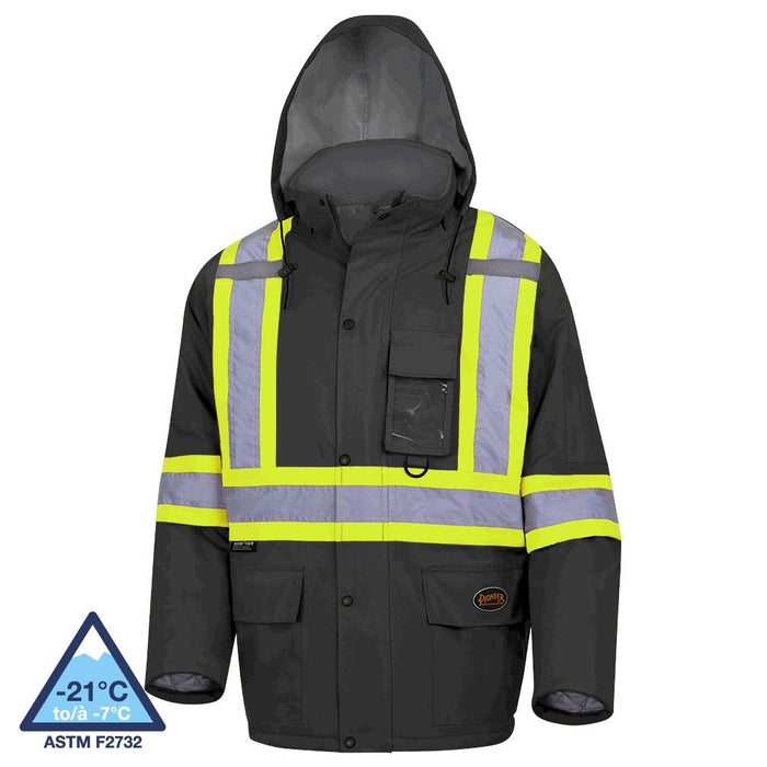 SureWerx (545) V1150170-5XL PIONEER Hi-Vis Winter Quilted Safety Parka - 100% Waterproof - Black - 5XL - Model Number 5031BK