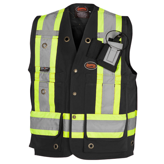 SureWerx V1010670-M PIONEER CSA 100% Cotton Duck Surveyor's Safety Vest - Snap Closure - Black - M - Model Number 694BK