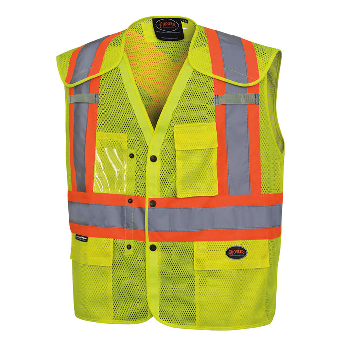 SureWerx (545) V102196A-2/3XL PIONEER Hi-Vis Poly Mesh Safety Vest - Drop Shoulder - Snap Closure - Hi-Vis Yellow/Green - 2/3XL - Model Number 6939A