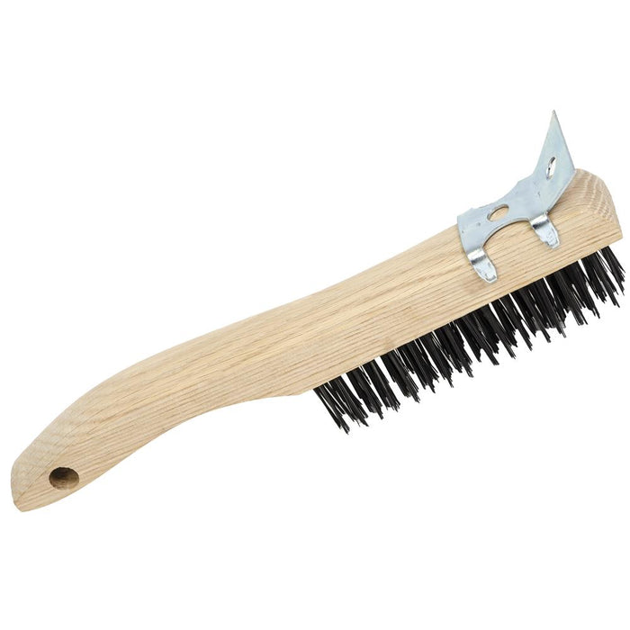 SureWerx (545) 551109 JET Carbon Steel with Scraper Hand Wire Scratch Brush - 4 Row - Shoe Handle - Model Number 4SHWSC