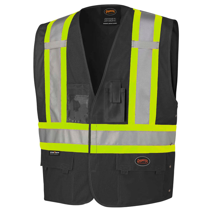 SureWerx (545) V1021570-S/M PIONEER Hi-Vis Tricot Poly Safety Vest - Adjustable - Hook & Loop Closure - Black - S/M - Model Number 135