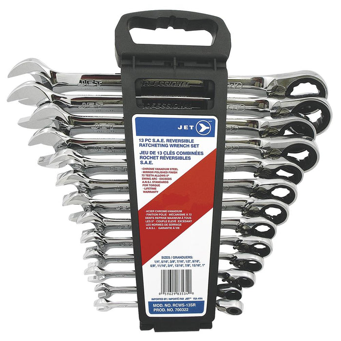 SureWerx 700322 JET 13 PC Long SAE Reversible Ratcheting Combination Wrench Set - Model Number RCWS-13SR,