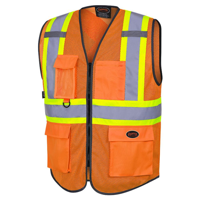 SureWerx (545) V1024850-M PIONEER Hi-Vis Mesh Poly Safety Vest - Zipper Closure - Hi-Vis Orange - M - Model Number 6960