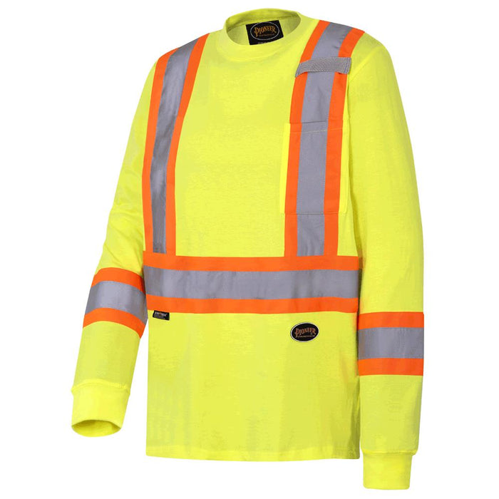SureWerx (545) V1050860-L PIONEER Hi-Vis 100% Cotton Long-Sleeved Safety Shirt - Hi-Vis Yellow/Green - L - Model Number 6982