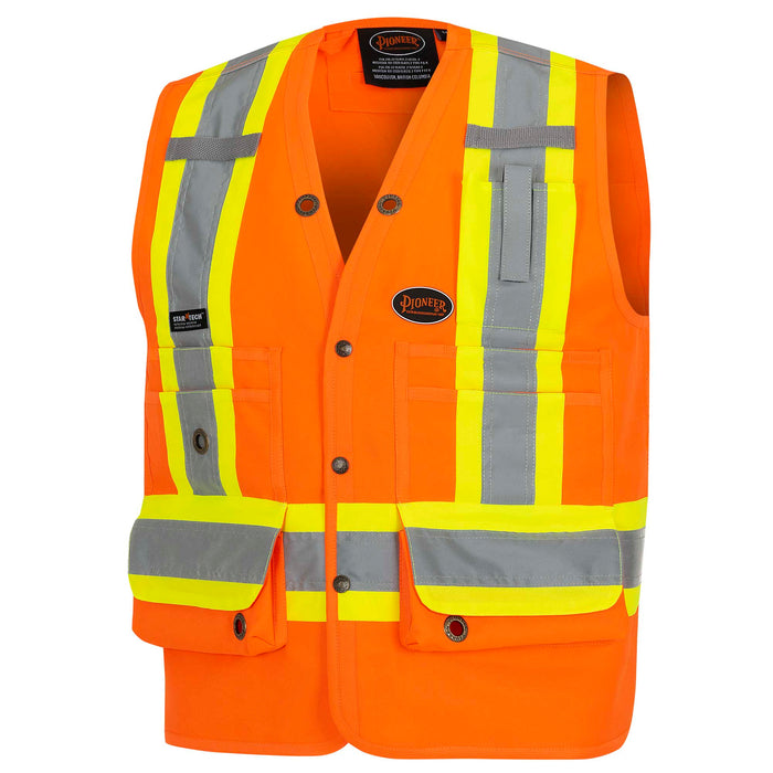 SureWerx (545) V1010150-3XL PIONEER Hi-Vis 150D Poly Twill Surveyor's Safety Vest - Snap Closure - Hi-Vis Orange - 3XL - Model Number 6692