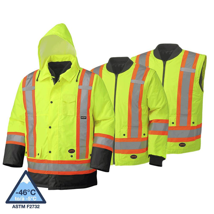 SureWerx (545) V1120161-3XL PIONEER Hi-Vis 7-in-1 Parka - 100% Waterproof - Detachable Hood - Hi-Vis Yellow/Green - 3XL - Model Number 5021BB