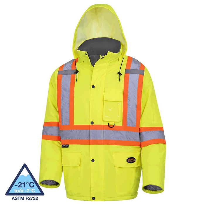 SureWerx (545) V1150160-L PIONEER Hi-Vis Winter Quilted Safety Parka - 100% Waterproof - Hi-Vis Yellow/Green - L - Model Number 5031