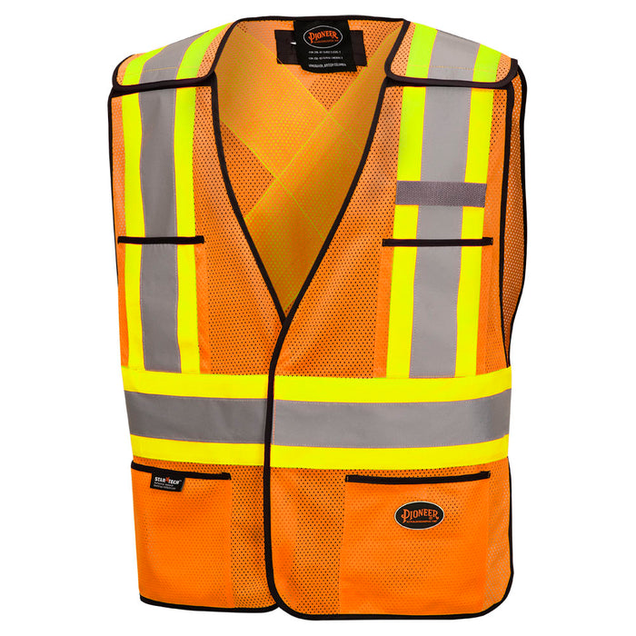 SureWerx V1020750-O/S PIONEER Hi-Vis Poly Mesh Safety Vest - 5-pt Tear-Away - Hi-Vis Orange - O/S - Model Number 6926