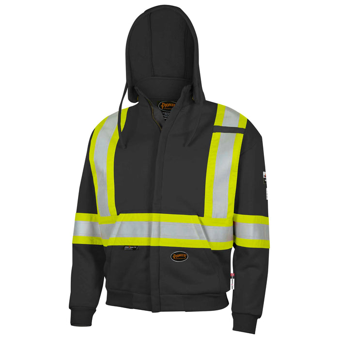 SureWerx (545) V2570470-L PIONEER Hi-Vis FR Heavyweight Cotton Safety Hoodie - Zipper Closure - Black - L - Model Number 337SF