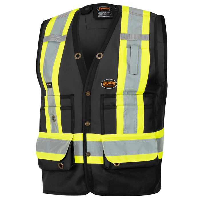 SureWerx (545) V1010170-XL PIONEER Hi-Vis 150D Poly Twill Surveyor's Safety Vest - Snap Closure - Black - XL - Model Number 6692BK