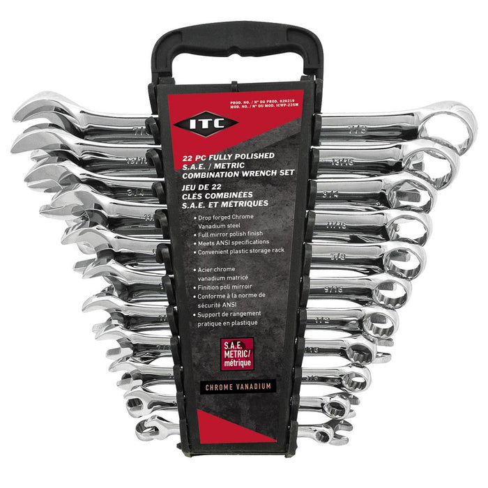 SureWerx 020219 ITC Fully Polished SAE / Metric Combination Wrench Set - 22pc - Model Number ICWP-22SM